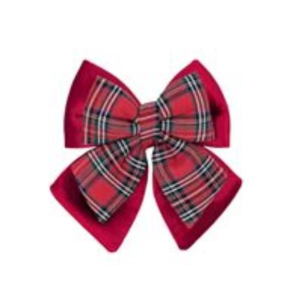 Tartan & Velvet Layered Bow - 22cm