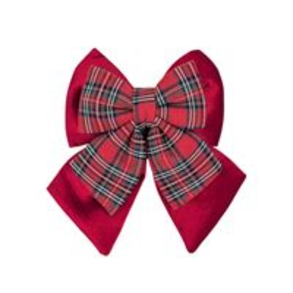 Tartan & Velvet Layered Bow - 32cm