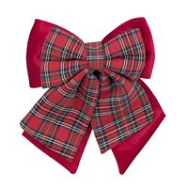 Tartan & Velvet Layered Bow - 40cm