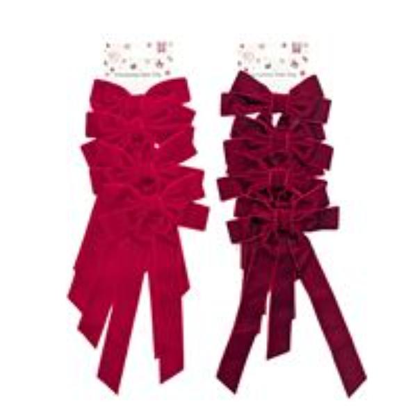 4 Pack Red Or Burgundy Velvet Bow - 20cm