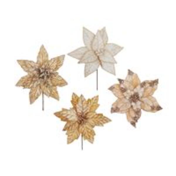 Xmas Champagne Poinsettia Pick - Assorted