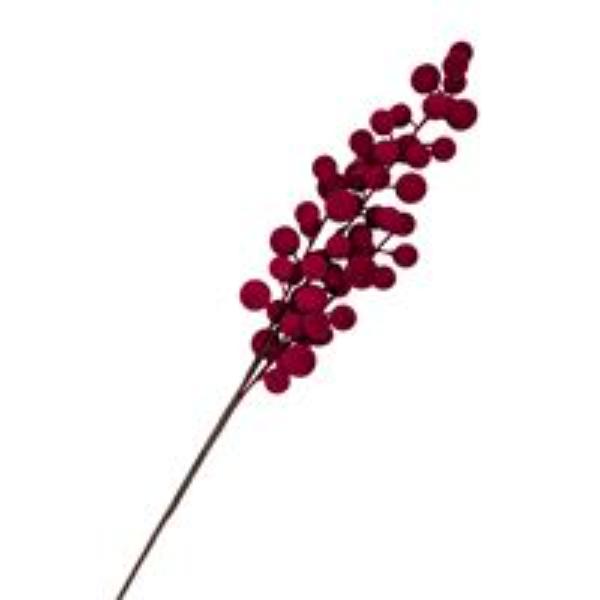 Xmas Red Flocking Berry Pick - 72cm