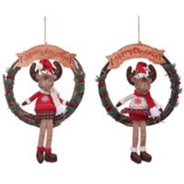 Christmas Wreath With Reindeer - 46cm