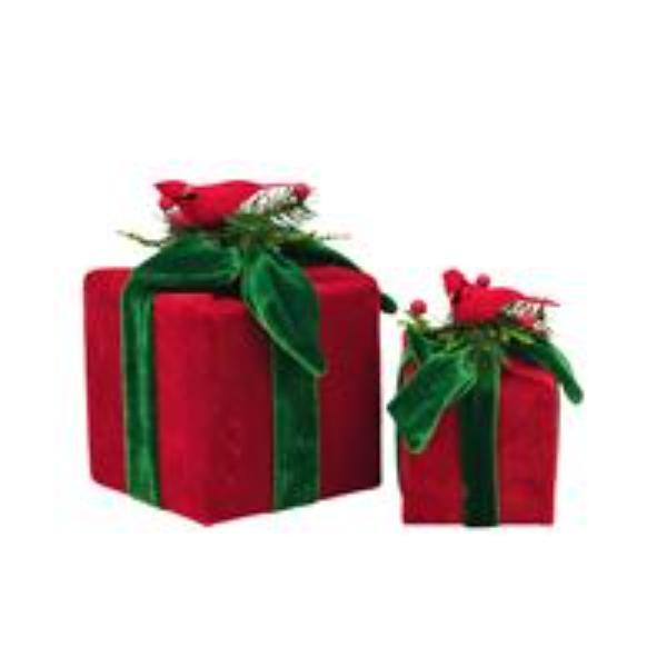 Velvet Christmas Gift Box With Bird - 19cm