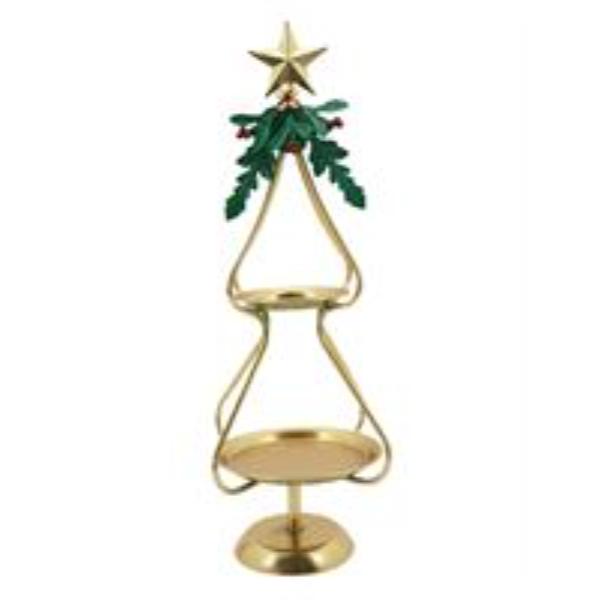 Christmas 2 Tier Gold Metal Tray - 61.5cm