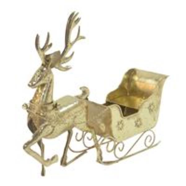 Rustic Gold Reindeer & Sleigh - 61cm