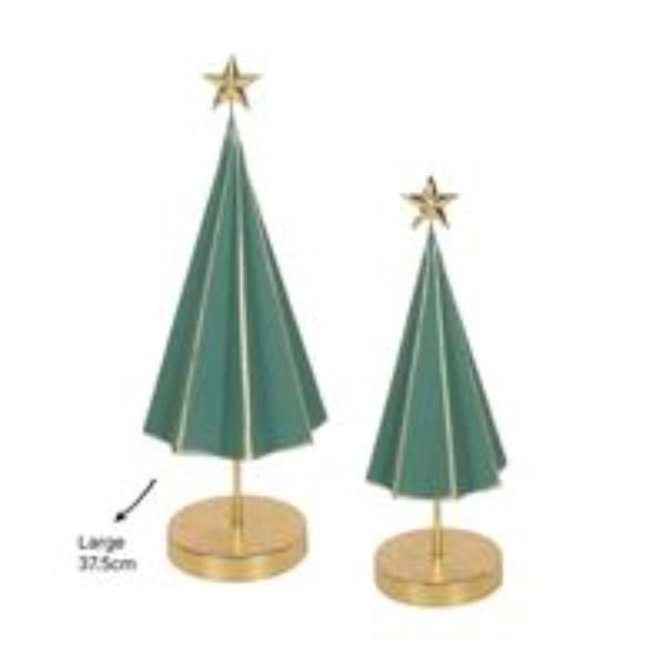 Green & Gold Metal Xmas Tree Decoration - 37.5cm