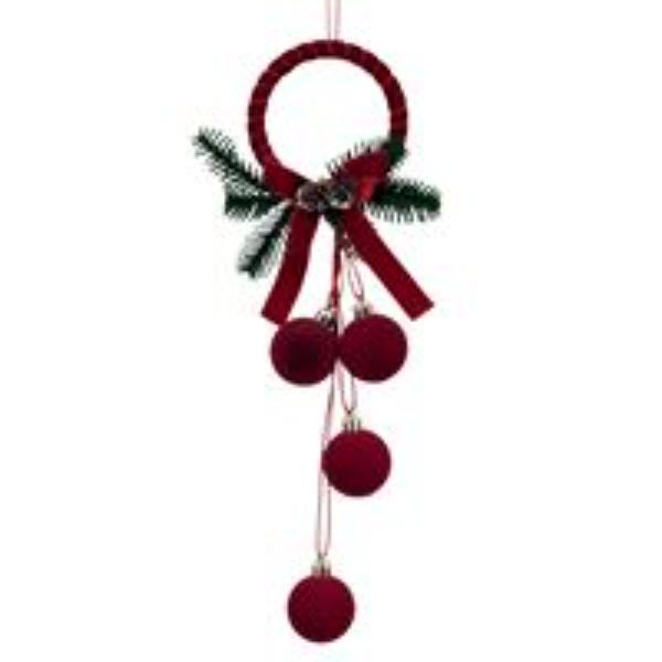 Burgundy Velvet Ring & Bauble Hanger - 39cm