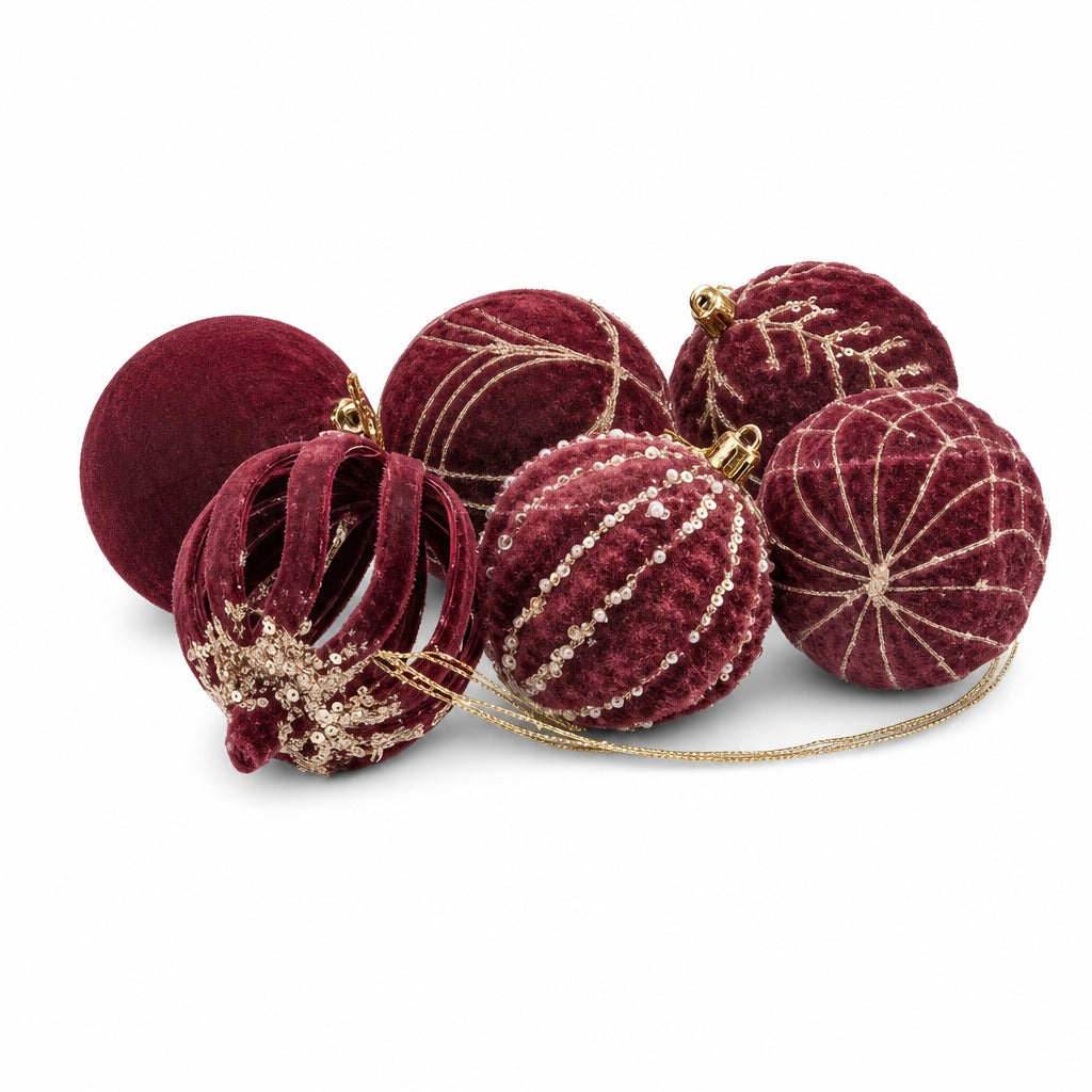 6 Pack Burgundy Velvet Ornament - 8cm