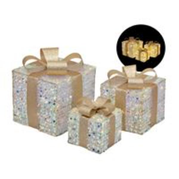 LED Iridescent Tinsel Gift Box - 25cm