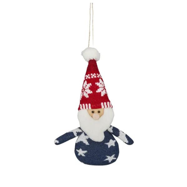 Red & Blue Fabric Santa Hanger - 11cm x 4cm x 16cm