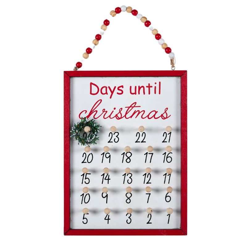 White & Red Christams Wooden Hanging Calendar - 20cm x 36cm