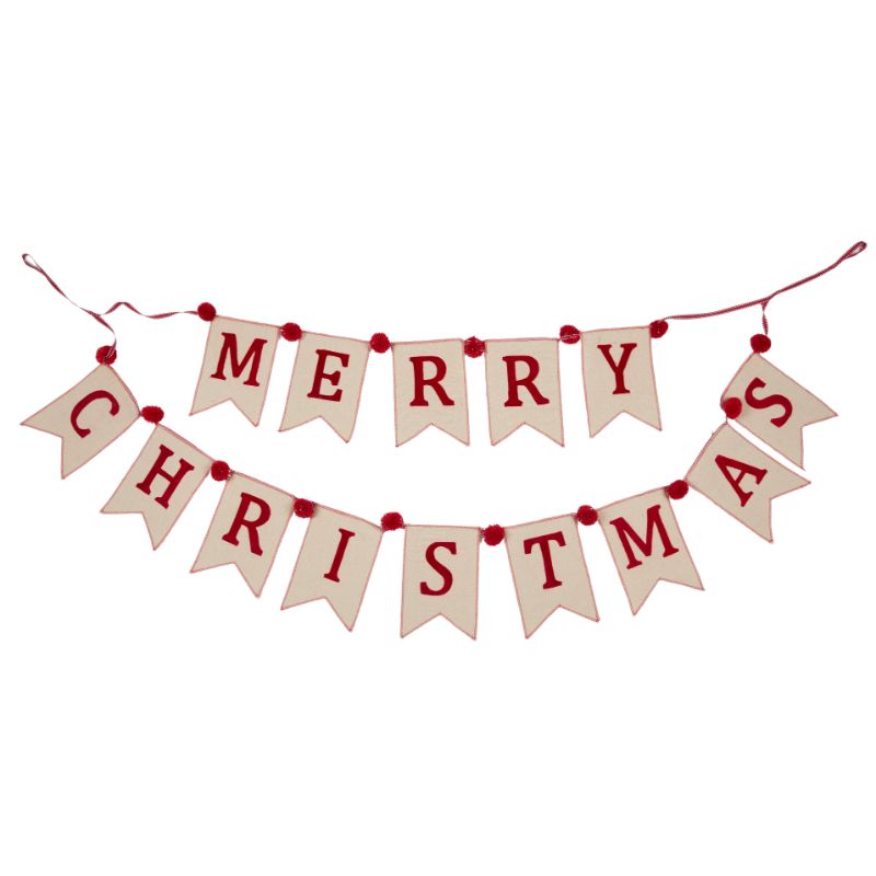 Cream & Red Merry Christmas Bunting - 150cm