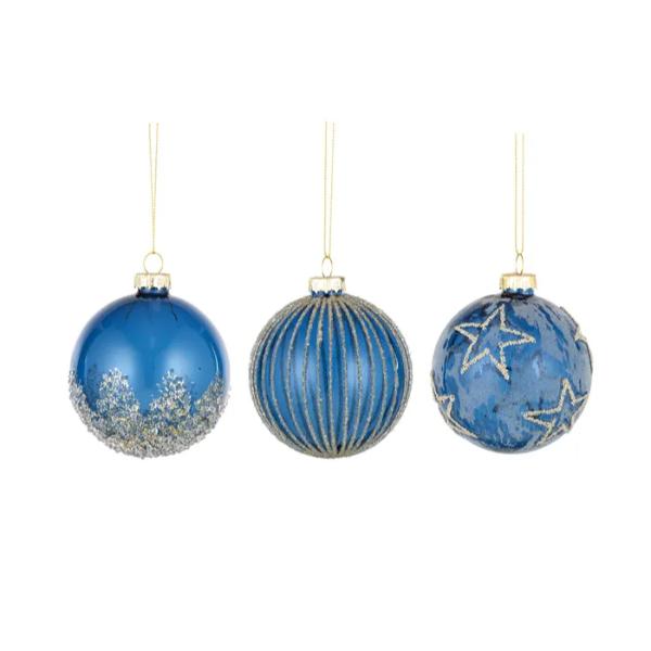 Blue & Silver Marine Bauble Glass - 8cm