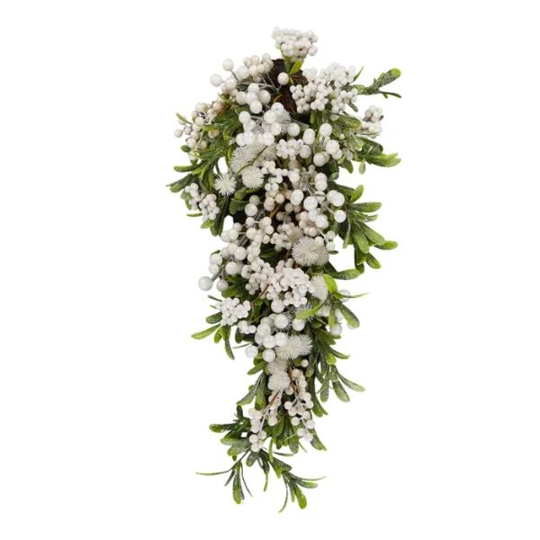 Green & White Berry Drop With Round Flowers - 66cm