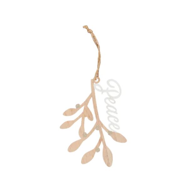 Wood Mistletoe Peace Hanger - 11cm x 15cm