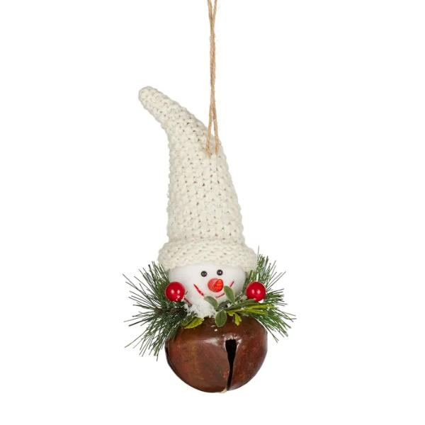 Natural Snowman Bell Ornament - 10cm x 19cm