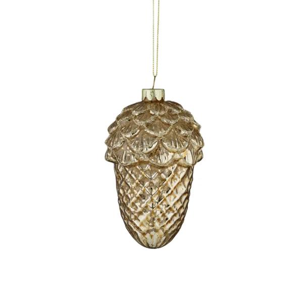 Brown Tawny Acorn Glass Bauble - 8cm x 13cm