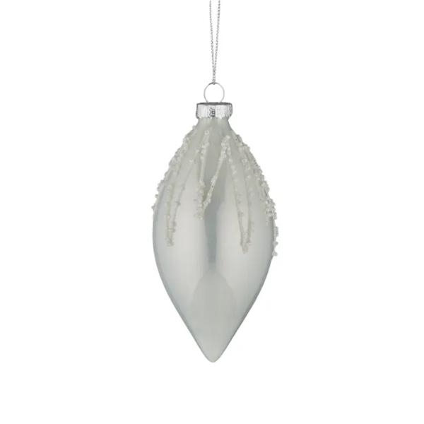 White Glacial Drop Glass Ornament - 6cm x 13cm