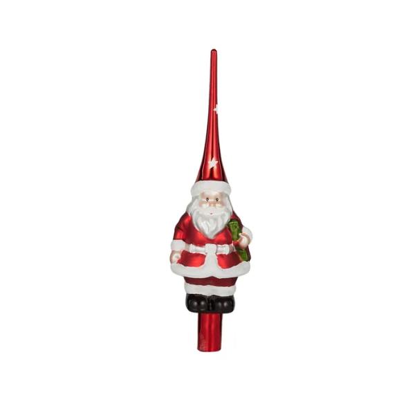 Red Santa Glass Tree Topper - 8cm x 7.5cm x 29.5cm