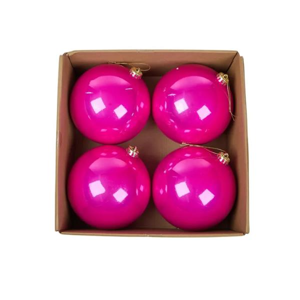 4 Pack Fuschia Plastic Baubles - 15cm