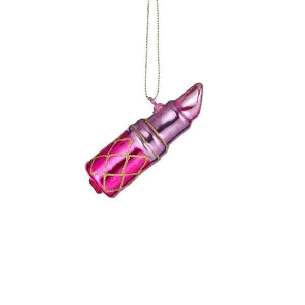 Pink Glass Lipstick Bauble - 2.5cm x 9cm