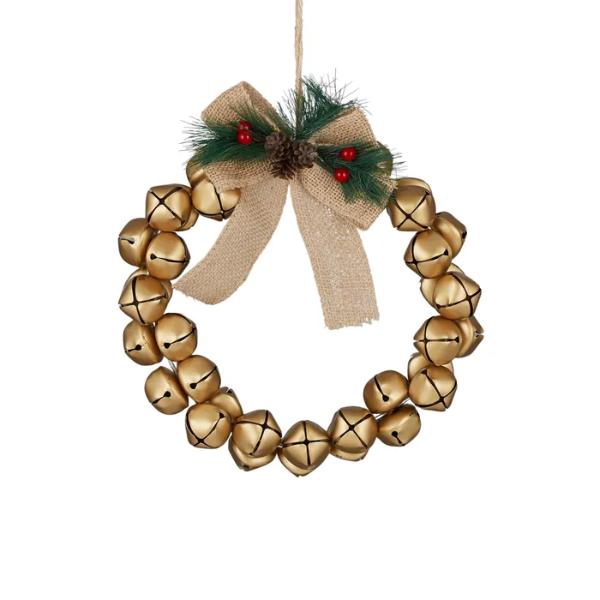 Gold Metal Bell Wreath - 26cm x 5cm