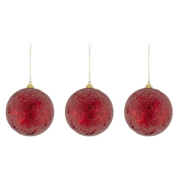 3 Pack Red Sugar Finish Foam Bauble - 10cm