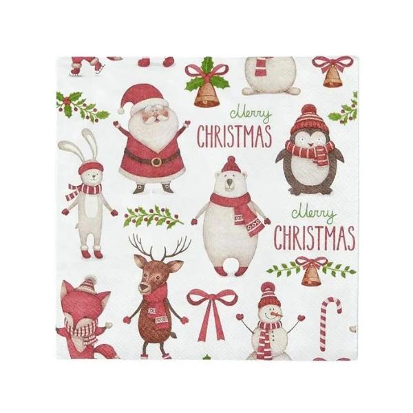 20 Pack Christmas White & Red 3Ply Crew Napkins - 33cm