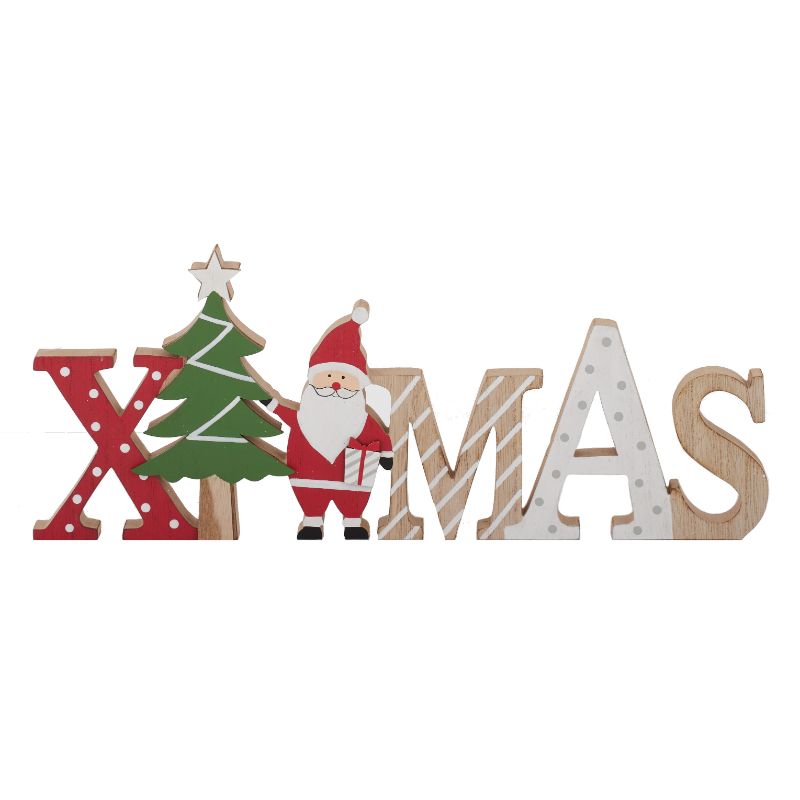 Multi Wooden Christmas Santa Sign - 40cm x 2cm x 16cm