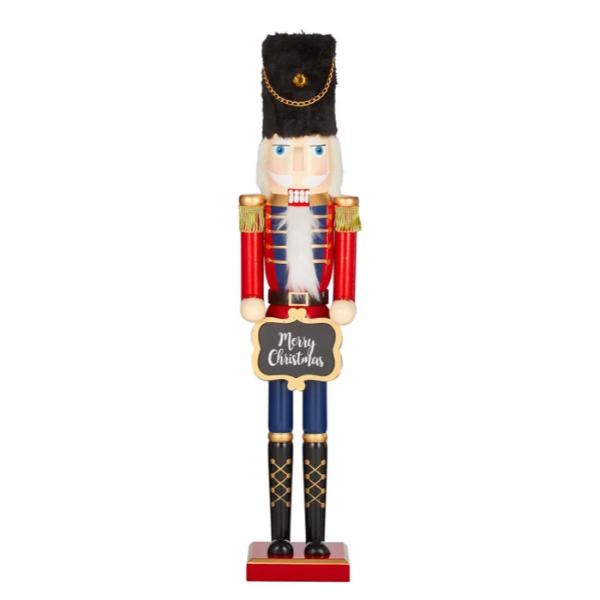 Blue & Red Wooden Nutcracker - 12cm x 11cm x 61cm