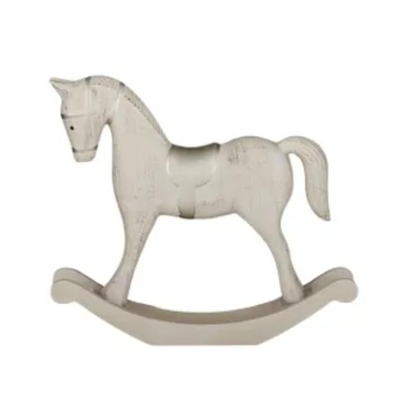 White Wooden Rocking Horse Decoration - 26cm