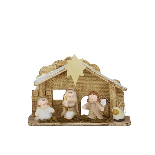 Nativity Scene Cer/Wood 22x8x16cm Wht/Gl