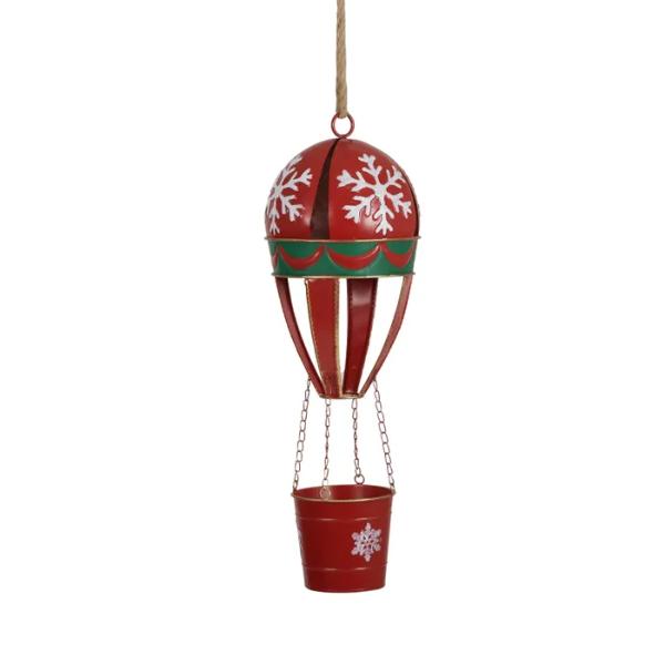 Red Metal Hot Air Balloon Decor - 25cm x 60cm