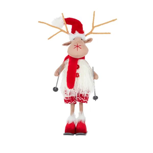 Red & White Skating Reindeer - 12cm x 12cm x 38cm