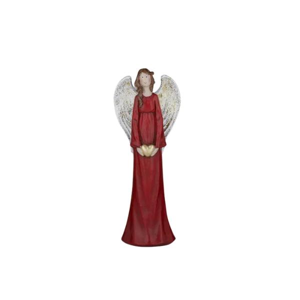 Red & Gold Poly Angel With Bowl - 12cm x 26cm