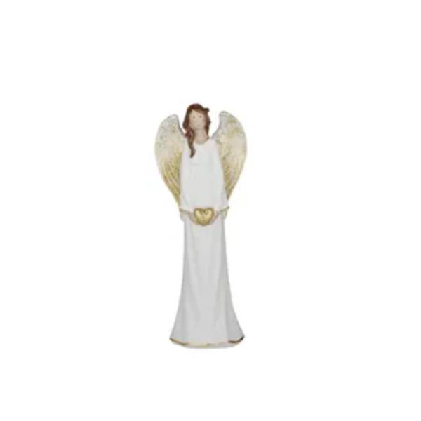 Golf & White Polyresin Angel Holding Heart - 10cm x 26cm