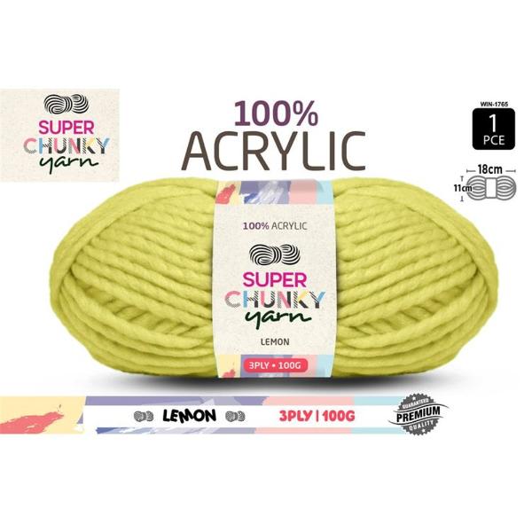 Lemon 100% Acrylic Super Chunky 3Ply Yarn - 100g