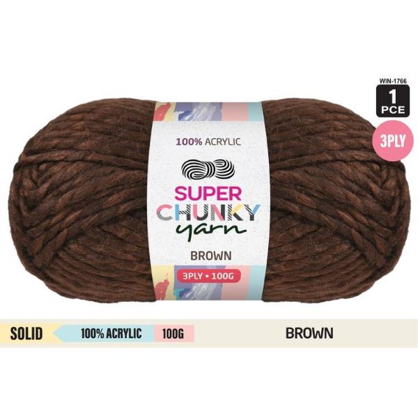 Brown Chunky 100% Acrylic 3 Ply Yarn - 100g