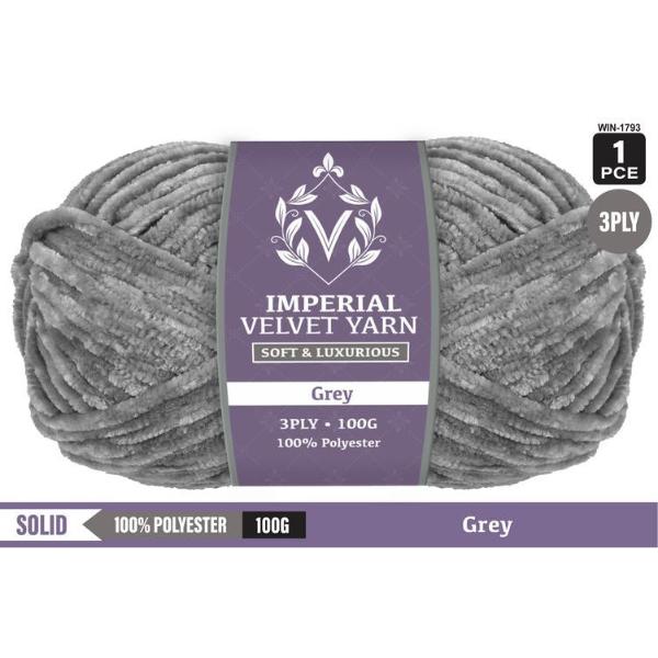 Imperial Velvet Grey 100% Polyester 3Ply Yarn - 100g