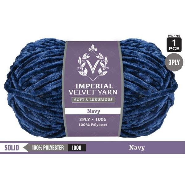 Imperial Velvet Navy 100% Polyester 3Ply Yarn - 100g