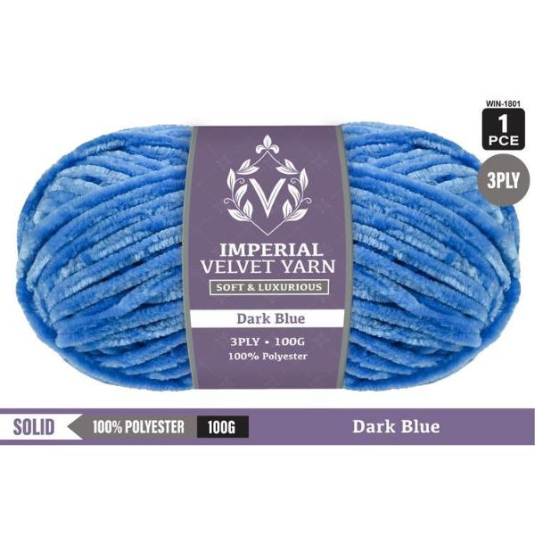 Imperial Velvet Dark Blue 100% Polyester 3Ply Yarn - 100g
