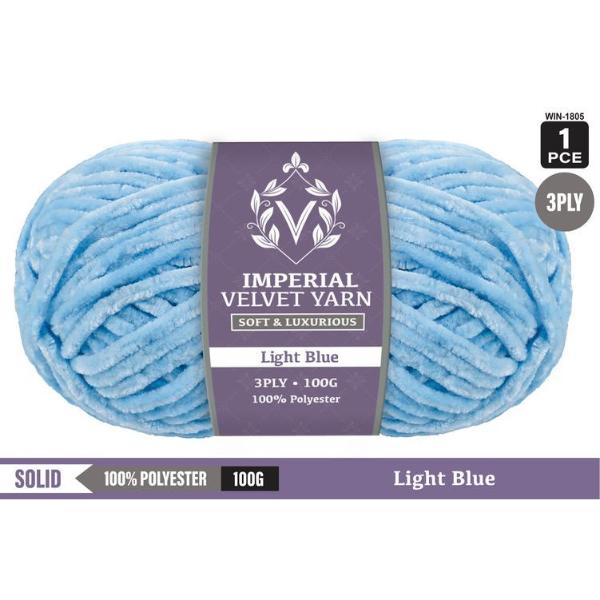 Imperial Velvet Light Blue 100% Polyester 3Ply Yarn - 100g