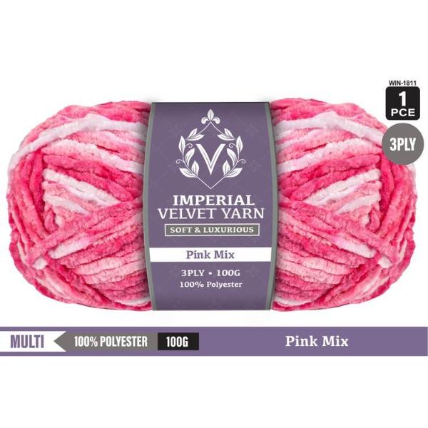 Imperial Velvet Pink Mix 100% Polyester 3Ply Yarn - 100g
