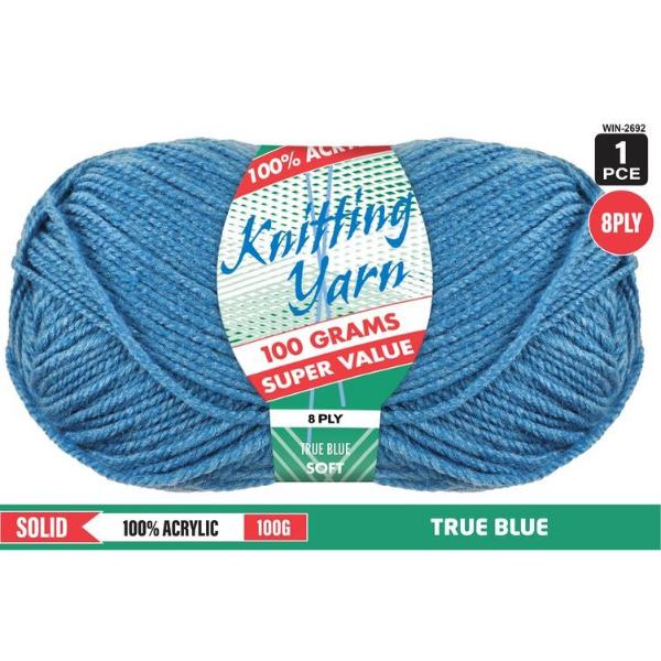 Soft True Blue 100% Acrylic 8Ply Knitting Yarn - 100g
