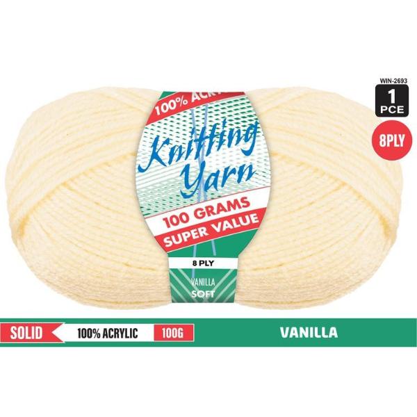 Soft Vanilla 100% Acrylic 8Ply Knitting Yarn - 100g