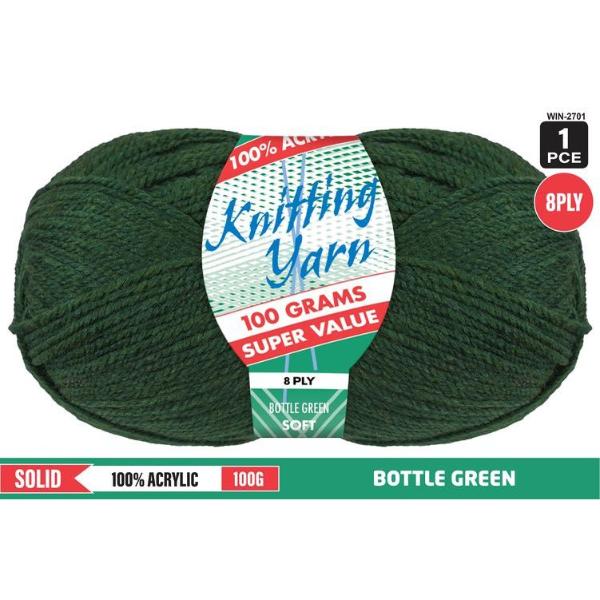 Soft Bottle Green 100% Acrylic 8Ply Knitting Yarn - 100g