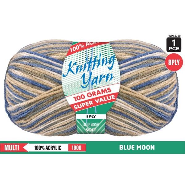 Solid Blue Moon 100% Acrylic 8 Ply Knitting Yarn - 100g
