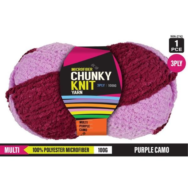 Multi Purple Camo Microfibre Chunky 3Ply Knit Yarn - 100g