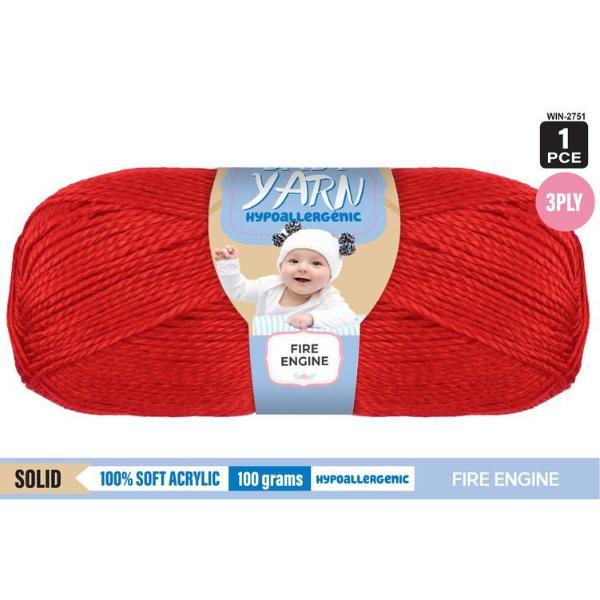 Hypoallergenic Fire Engine 100%. Soft Acrylic 3Ply Knitting Yarn - 100g